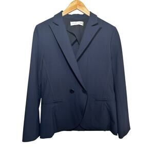 Etienne Aigner Womens Double Breasted Blazer Jacket Navy Blue Professional Chic